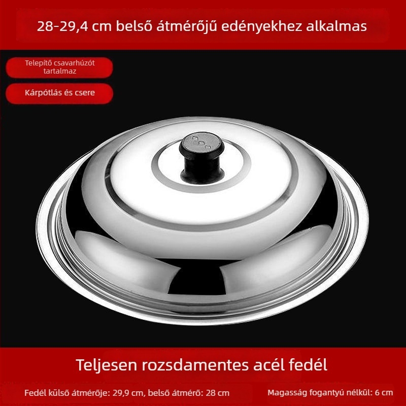 Edényfedő, hőkezelt üvegből és rozsdamentes acélból, átlátszó, elektromos edényhez, párolóedényhez és serpenyőhöz