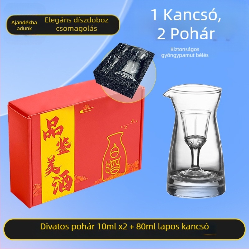 Baijiu pohár szett ajándék dobozban, golyó alakú kis poharakkal és graduált töltőedénnyel