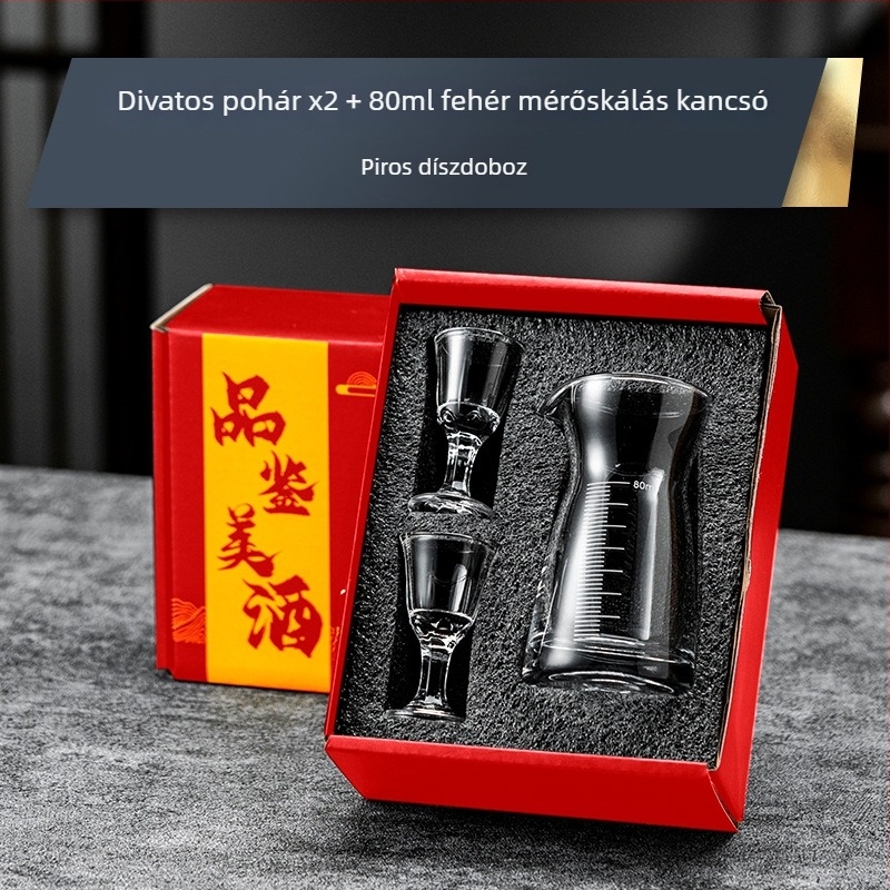Baijiu pohár szett ajándék dobozban, golyó alakú kis poharakkal és graduált töltőedénnyel