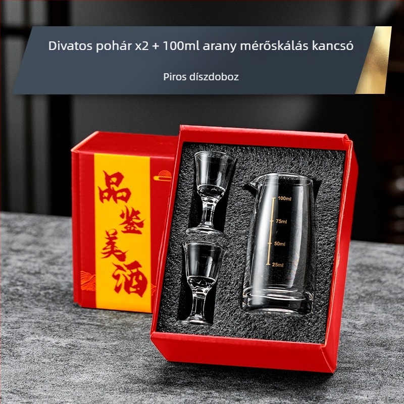 Baijiu pohár szett ajándék dobozban, golyó alakú kis poharakkal és graduált töltőedénnyel