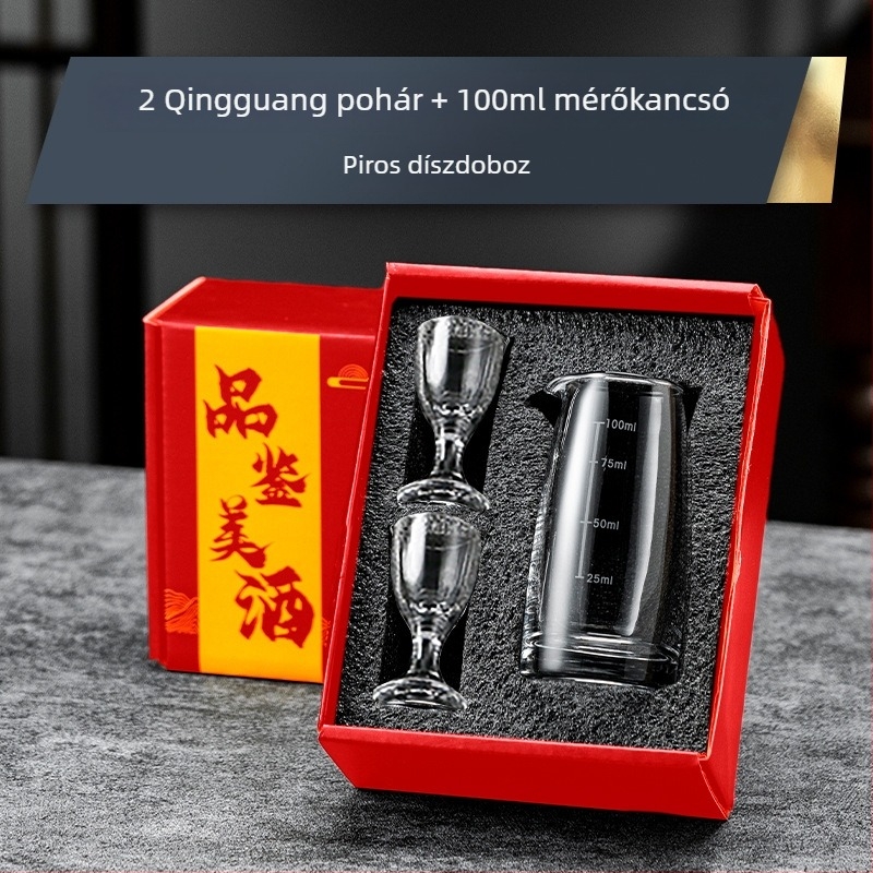 Baijiu pohár szett ajándék dobozban, golyó alakú kis poharakkal és graduált töltőedénnyel