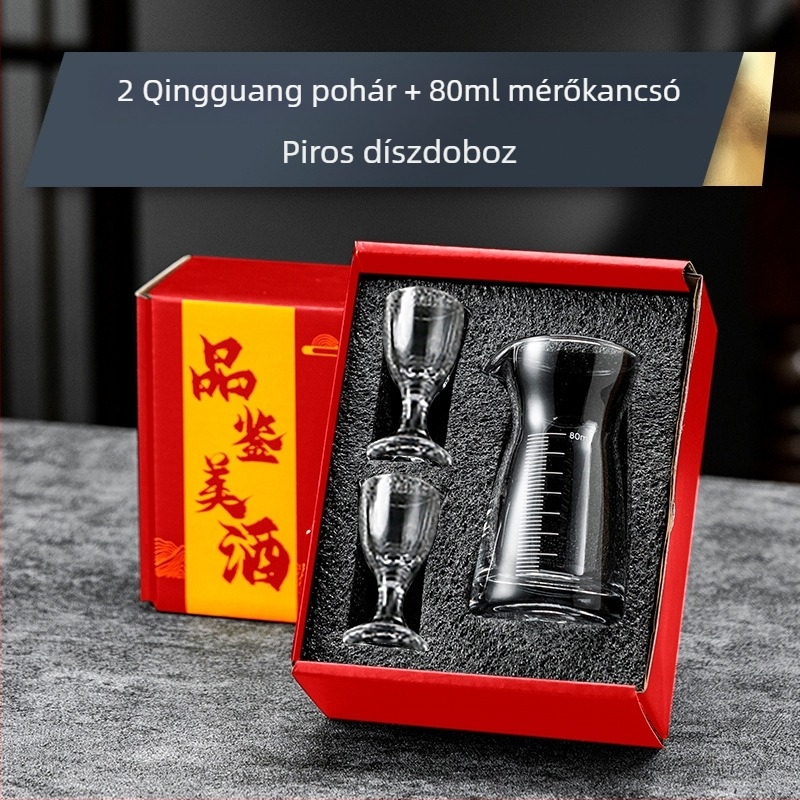 Baijiu pohár szett ajándék dobozban, golyó alakú kis poharakkal és graduált töltőedénnyel