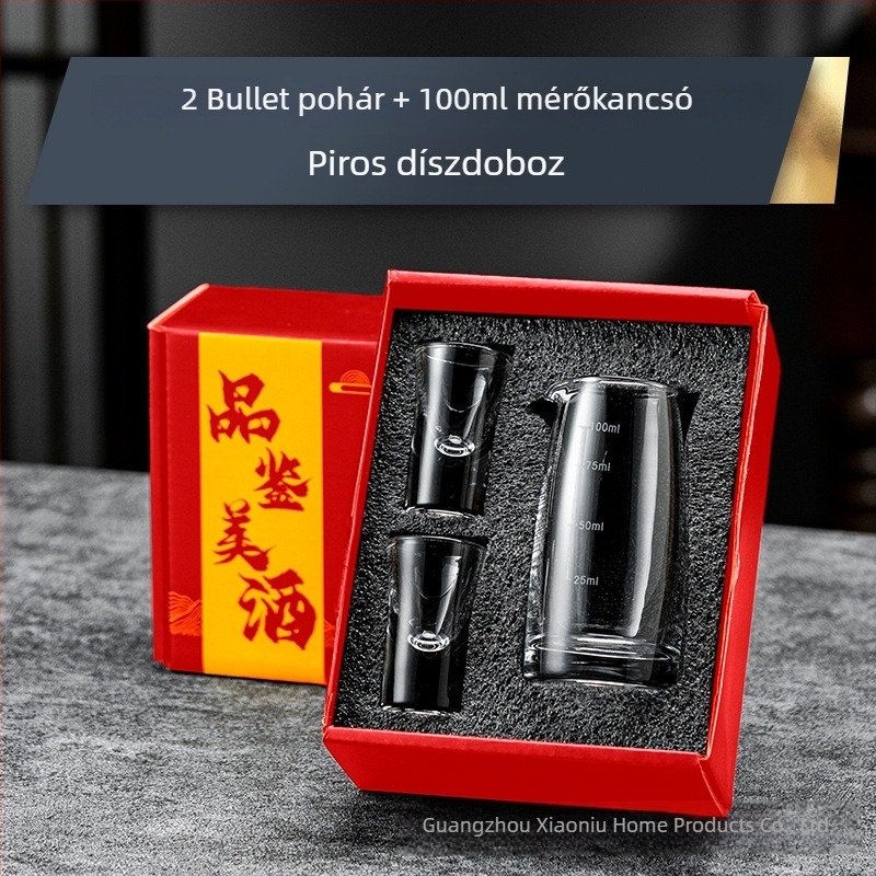 Baijiu pohár szett ajándék dobozban, golyó alakú kis poharakkal és graduált töltőedénnyel