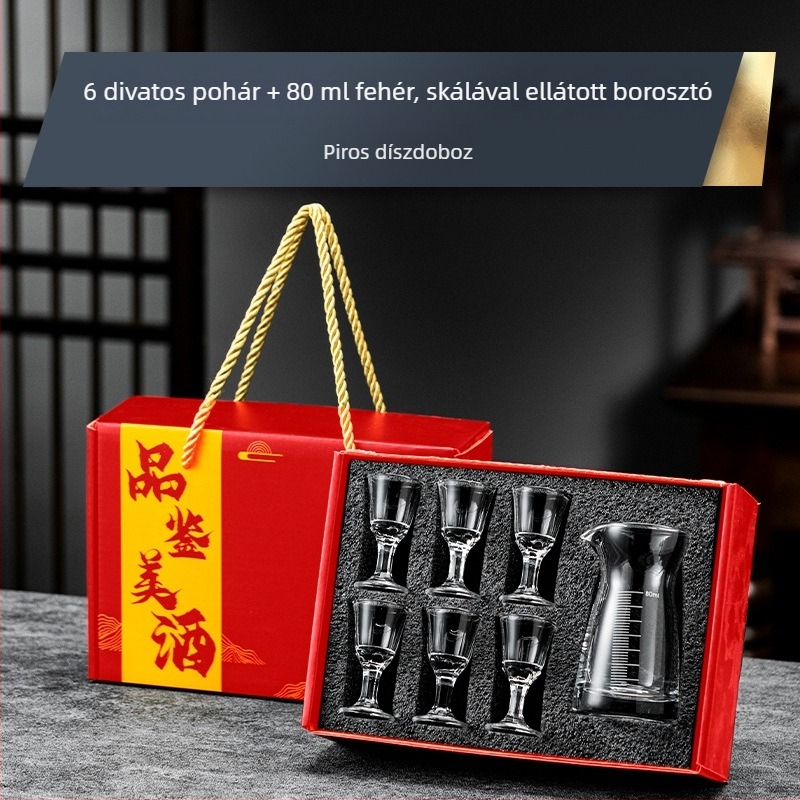 Baijiu pohár szett ajándék dobozban, golyó alakú kis poharakkal és graduált töltőedénnyel