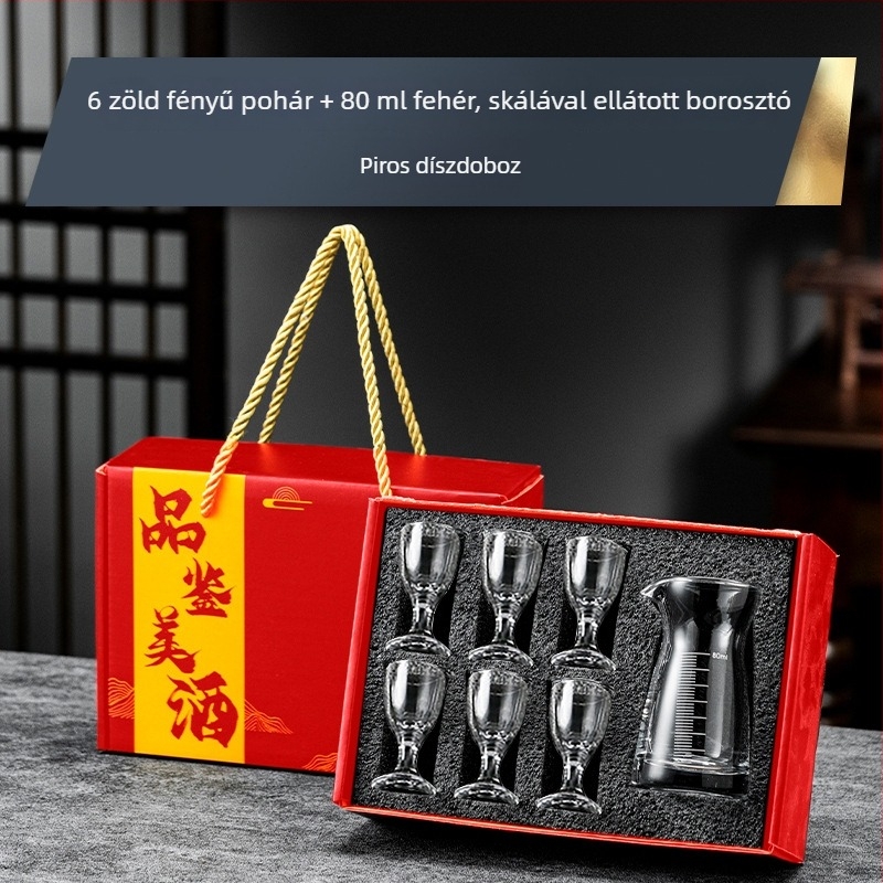 Baijiu pohár szett ajándék dobozban, golyó alakú kis poharakkal és graduált töltőedénnyel