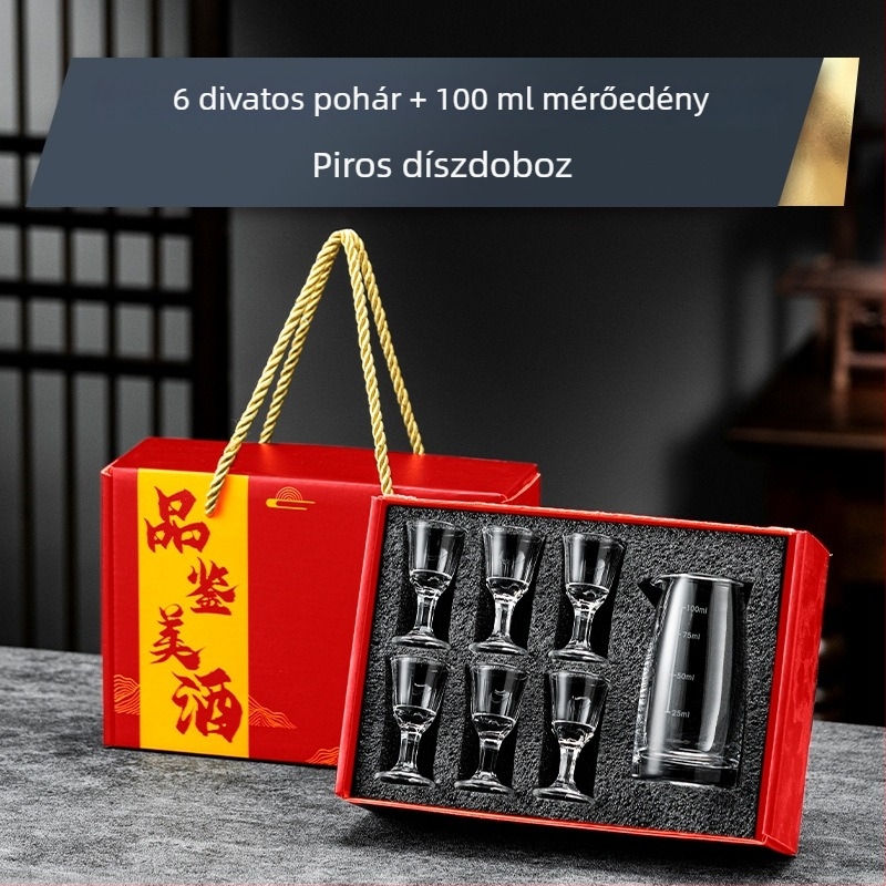 Baijiu pohár szett ajándék dobozban, golyó alakú kis poharakkal és graduált töltőedénnyel