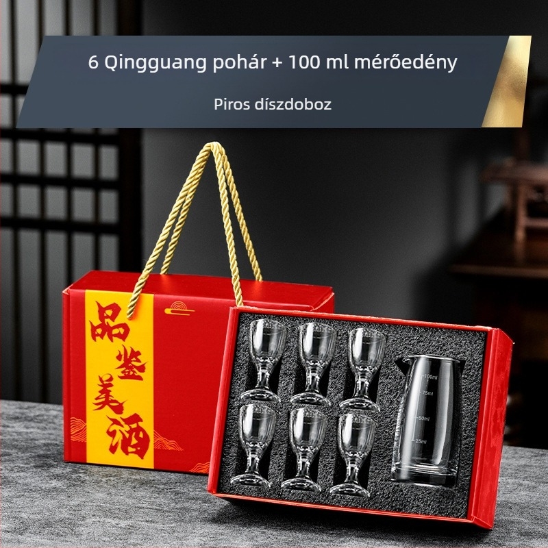 Baijiu pohár szett ajándék dobozban, golyó alakú kis poharakkal és graduált töltőedénnyel