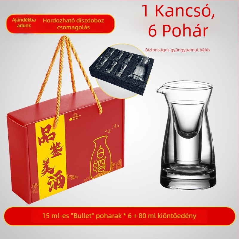 Baijiu pohár szett ajándék dobozban, golyó alakú kis poharakkal és graduált töltőedénnyel