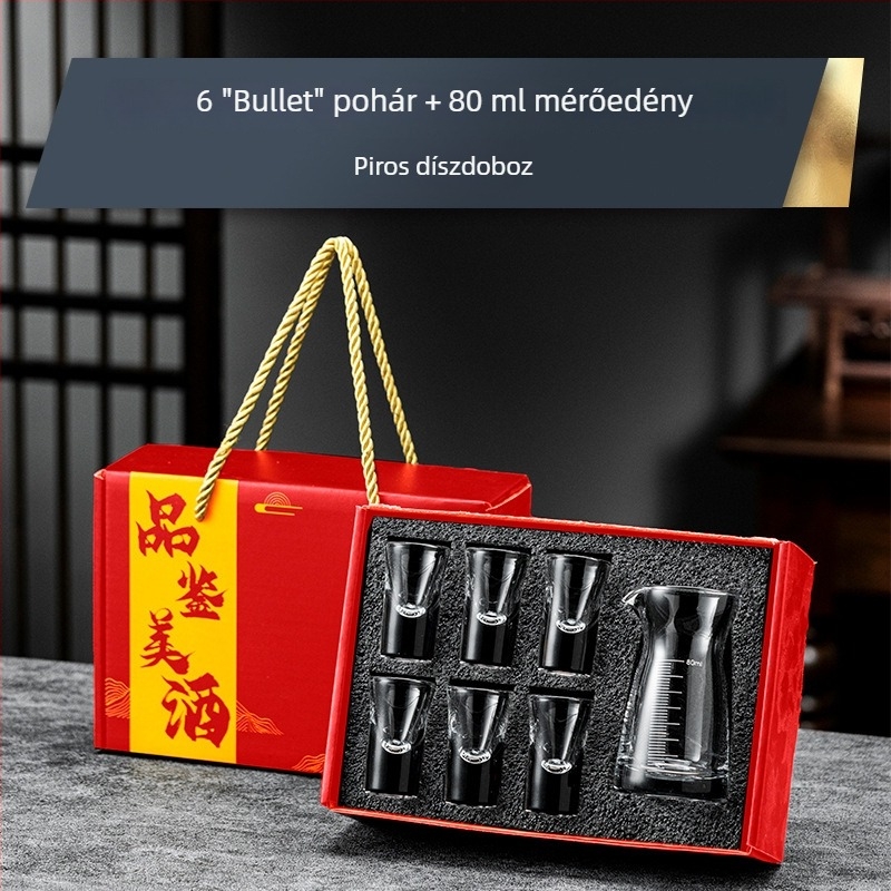 Baijiu pohár szett ajándék dobozban, golyó alakú kis poharakkal és graduált töltőedénnyel