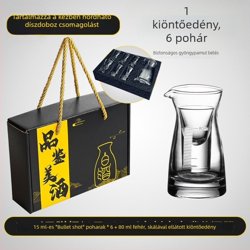 Baijiu pohár szett ajándék dobozban, golyó alakú kis poharakkal és graduált töltőedénnyel