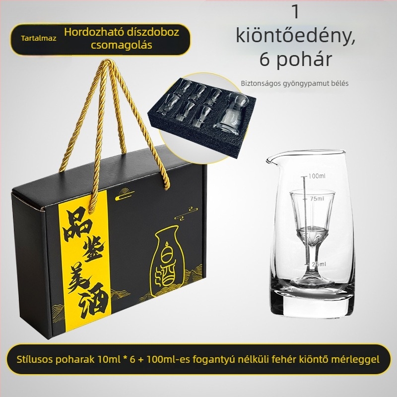 Baijiu pohár szett ajándék dobozban, golyó alakú kis poharakkal és graduált töltőedénnyel