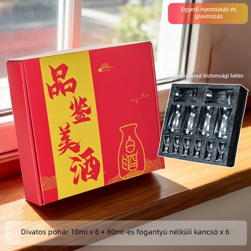 Baijiu pohár szett ajándék dobozban, golyó alakú kis poharakkal és graduált töltőedénnyel