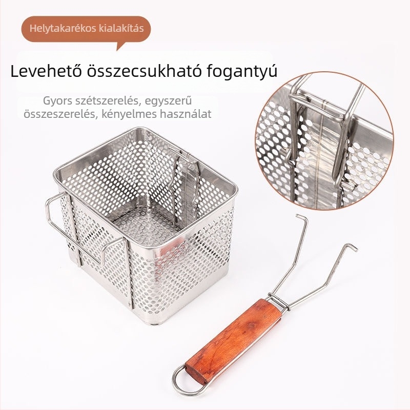 Kereskedelmi rozsdamentes acél fritőz körkörös hálós kosárral és olajszűrő hálóval