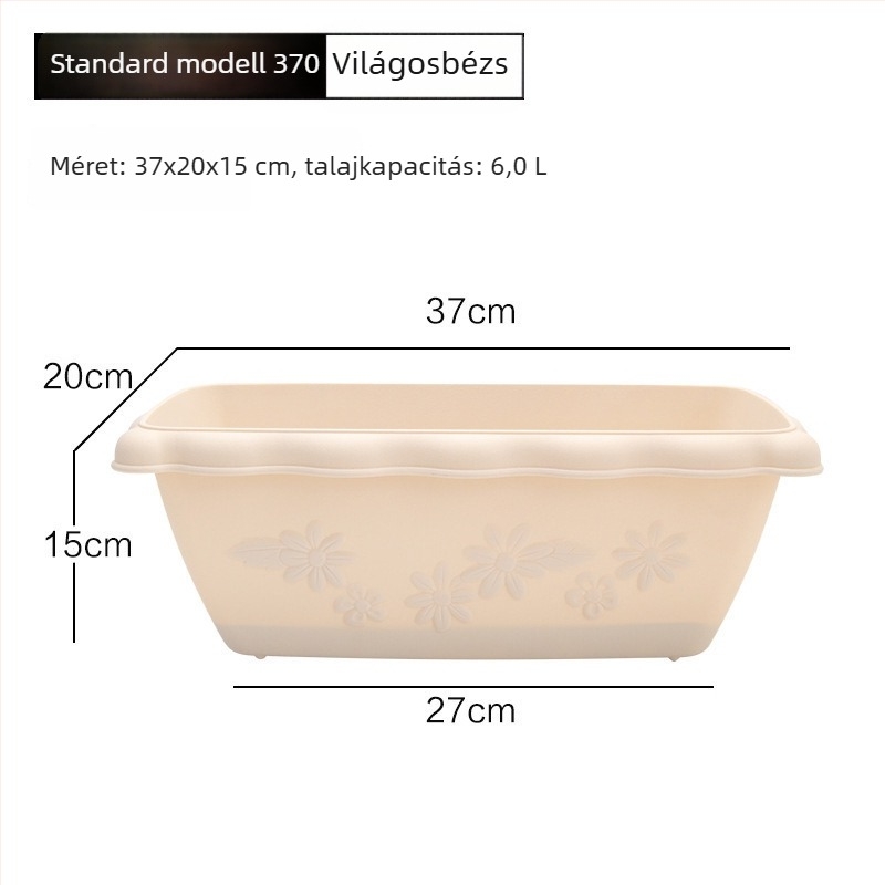 Erkélyre tervezett téglalap alakú műanyag virágtartó, extra nagy