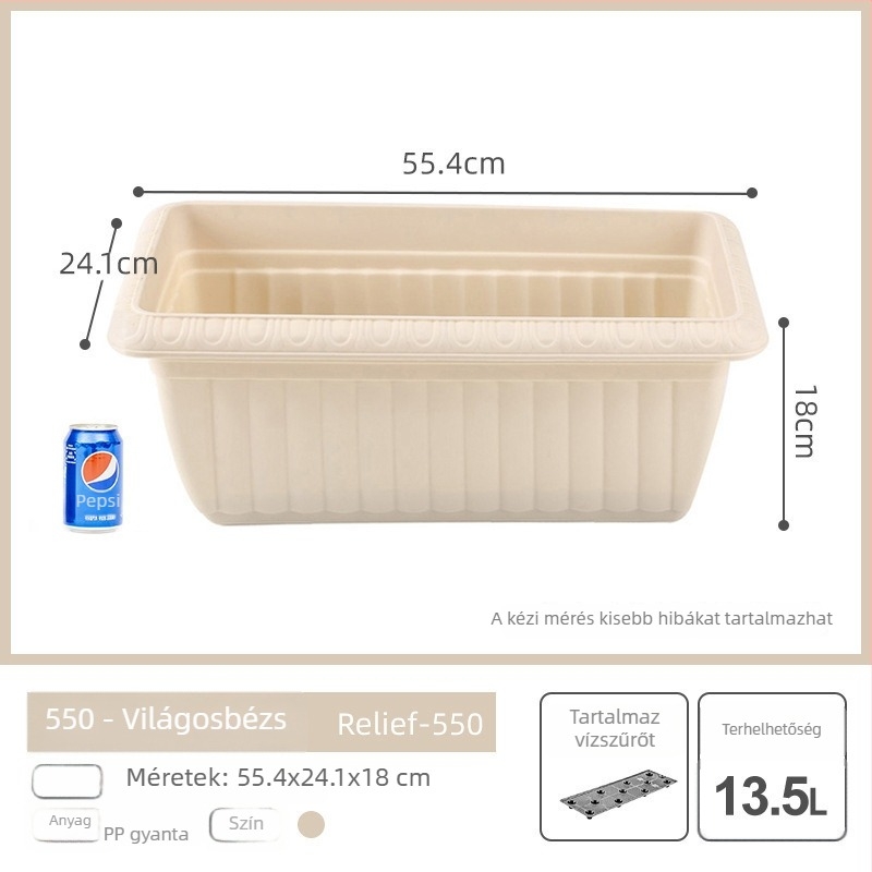Erkélyre tervezett téglalap alakú műanyag virágtartó, extra nagy