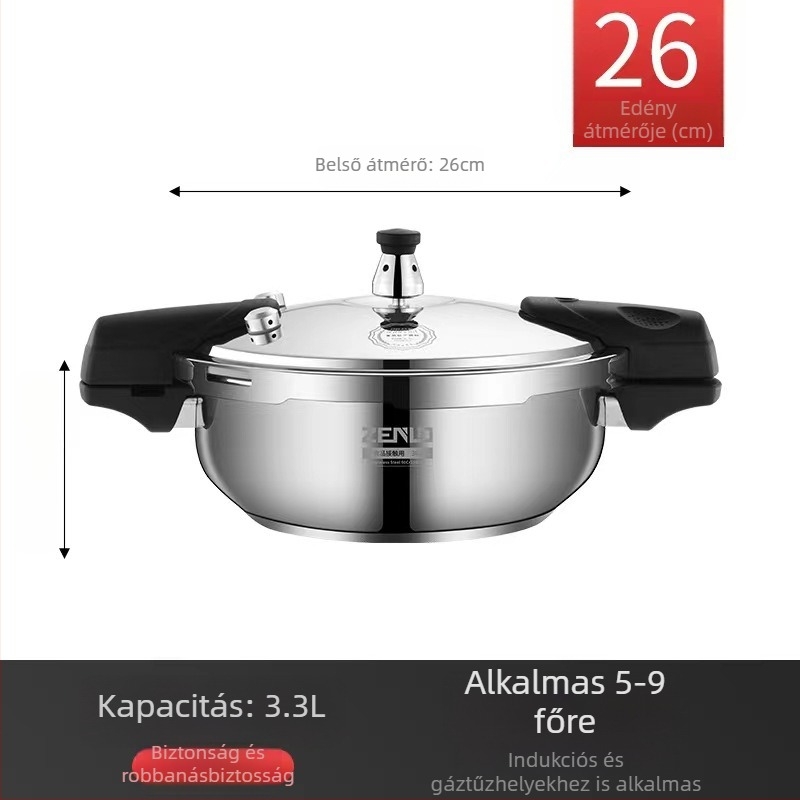 304 rozsdamentes acél nyomásfőző, vastagabb test, háztartási használatra, gáz- és indukciós főzőhöz, hordozható, nagy kapacitású, robbanásbiztos, kereskedelmi szintű biztonság