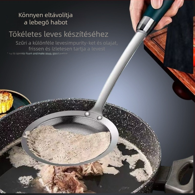304 rozsdamentes acél habosító kanál szűrőhálóval, forró fazekakhoz és sütéshez