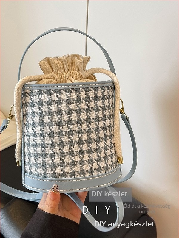 Női Zhuang brokát táska, DIY textil anyagból készült crossbody vödrötáska, PU anyag, klasszikus retro stílus, húzózsinóros zárás