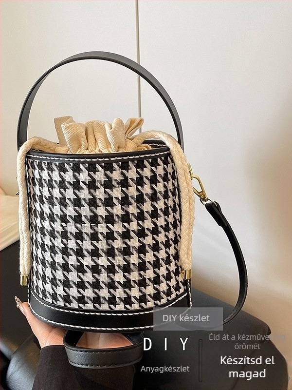 Női Zhuang brokát táska, DIY textil anyagból készült crossbody vödrötáska, PU anyag, klasszikus retro stílus, húzózsinóros zárás
