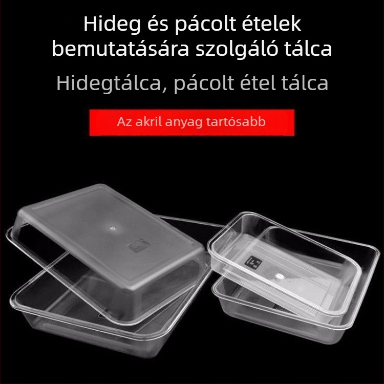Akrilból készült átlátszó, téglalap alakú jégkészítő tál és ételtároló