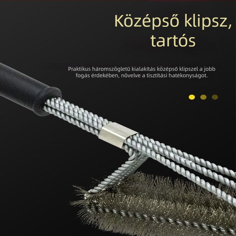Rozsdamentes acél BBQ tisztító kefe hosszú nyéllel, multifunkcionális, drótfejű – teljes grill eszközkészlet