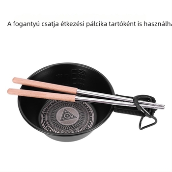 Hordozható kemping tál fekete totem motívummal, piknikhez és grillhez, rozsdamentes acél, tapadásmentes bevonattal