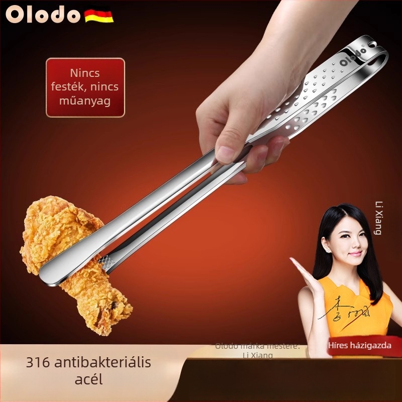 316 rozsdamentes acél konyhai fogó, égés elleni védelemmel, steak sütéséhez, grillhez és koreai BBQ-hoz, hosszított kialakítás