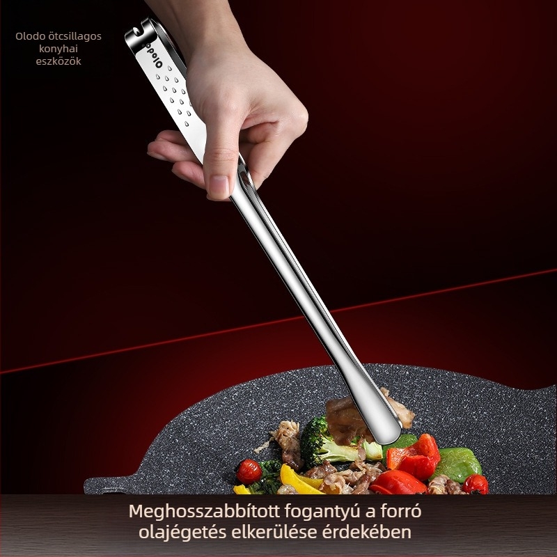 316 rozsdamentes acél konyhai fogó, égés elleni védelemmel, steak sütéséhez, grillhez és koreai BBQ-hoz, hosszított kialakítás