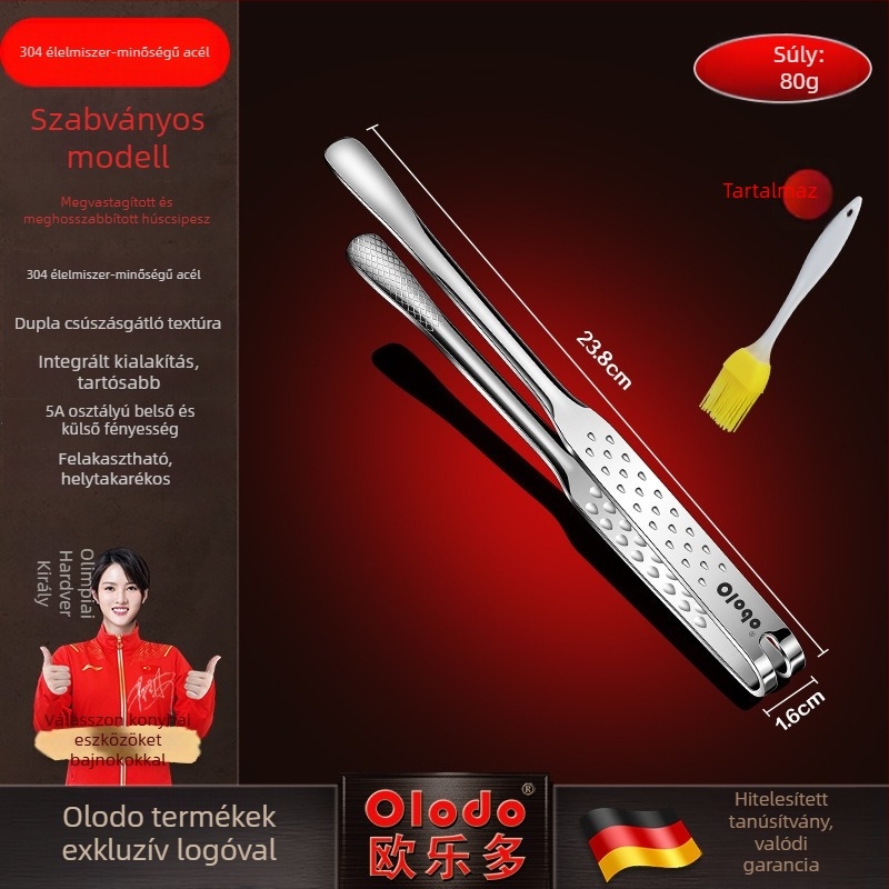 316 rozsdamentes acél konyhai fogó, égés elleni védelemmel, steak sütéséhez, grillhez és koreai BBQ-hoz, hosszított kialakítás
