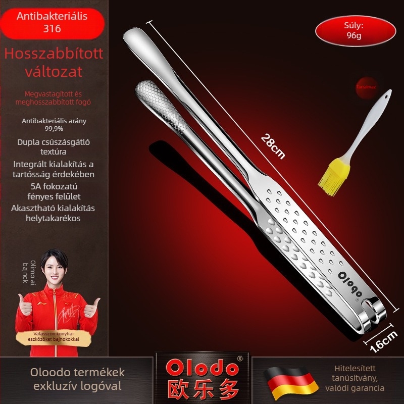 316 rozsdamentes acél konyhai fogó, égés elleni védelemmel, steak sütéséhez, grillhez és koreai BBQ-hoz, hosszított kialakítás