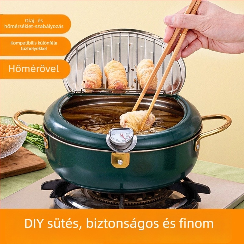 Japán stílusú sütőedény olajszűrő tartóval, Sukiyaki és tempura fazék, multifunkcionális leveses fazék otthoni és kereskedelmi használatra