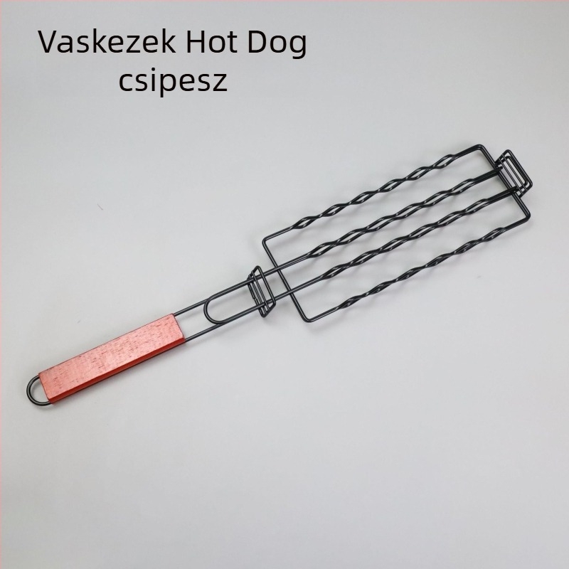 Többfunkciós kovácsoltvas grillszerszám, grillháló-klipsz sonka és kolbász számára, szabadtéri kempingezéshez