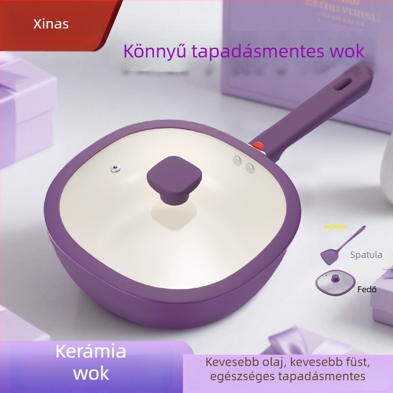 Xinas titánium-kerámia bevonatú, tapadásmentes wok, otthoni használatra, elegáns dizájn, univerzális gáz-égőhöz, szénhez, fához és indukcióhoz