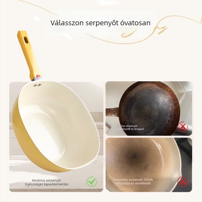 Xinas titánium-kerámia bevonatú, tapadásmentes wok, otthoni használatra, elegáns dizájn, univerzális gáz-égőhöz, szénhez, fához és indukcióhoz