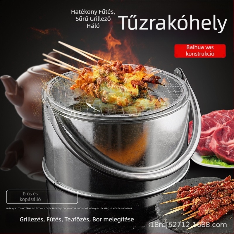 Hordozható öntöttvas széntüzelésű grill, magas hőmérsékletnek ellenálló, többfunkciós