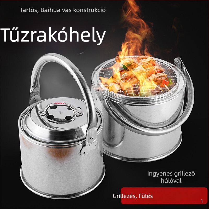 Hordozható öntöttvas széntüzelésű grill, magas hőmérsékletnek ellenálló, többfunkciós
