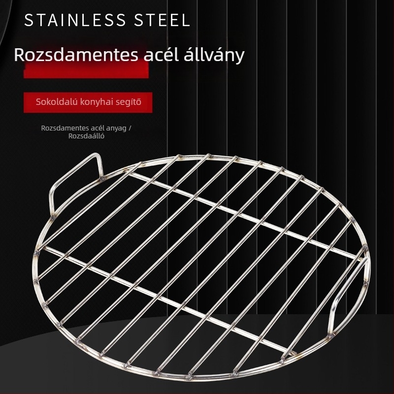 Rozsdamentes acélból készült kör alakú, megerősített fogantyúval – grill háló barbecue-hoz és pároló állvány alsó hálóval