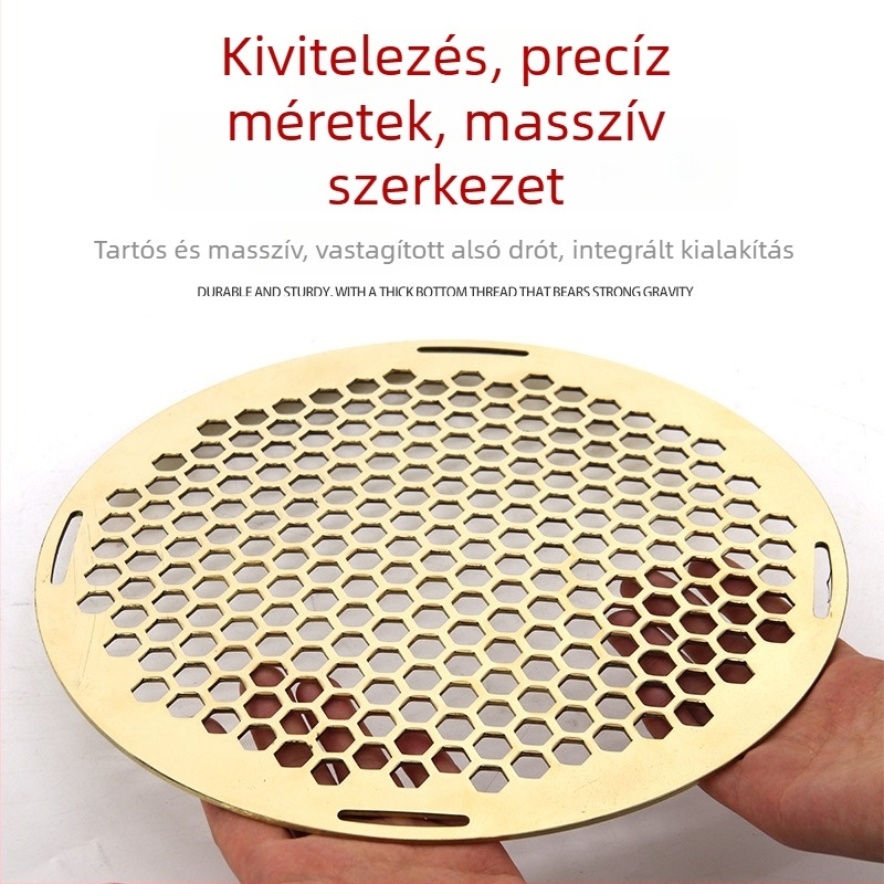 Kerek sárgaréz grillrács kültéri tűzhelyhez és grillhez, perforált megerősített háló