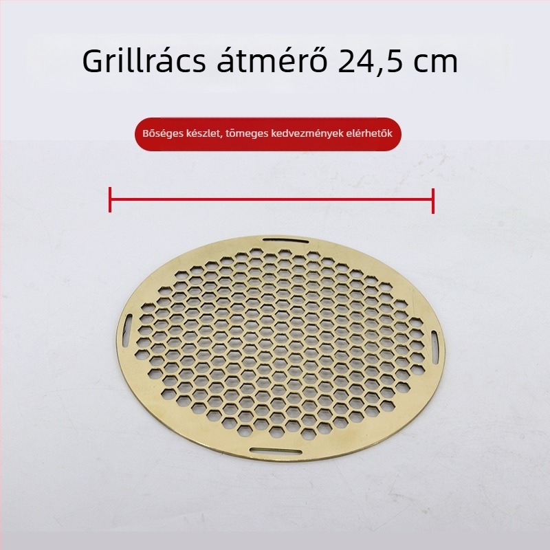 Kerek sárgaréz grillrács kültéri tűzhelyhez és grillhez, perforált megerősített háló