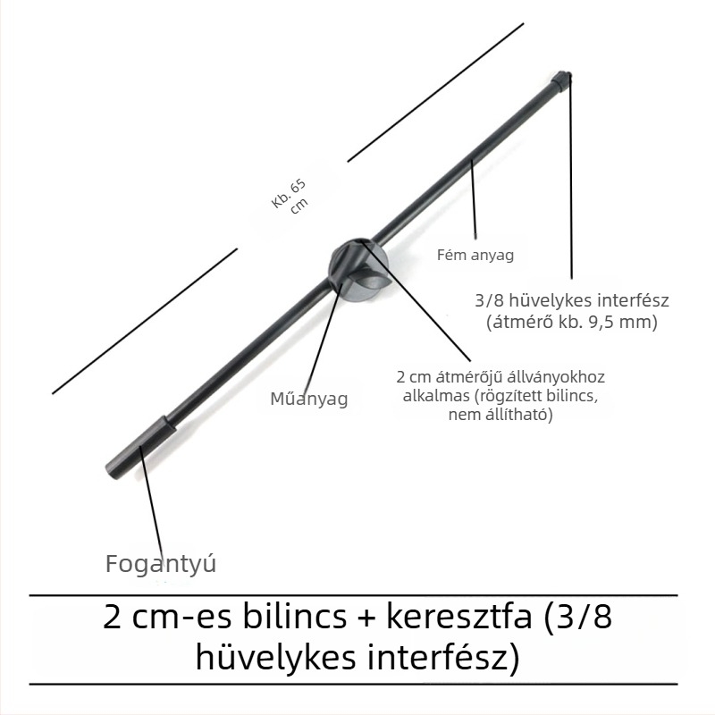 Mikrofonállvány vízszintes keresztrúddal, telefon-tartó klipekkel és dönthető rúddal, rögzítőlemez a tripodhoz