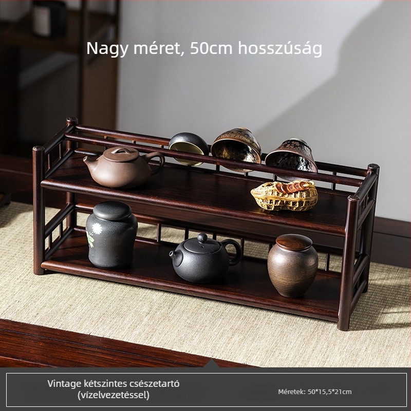 Bambusz teáscsésze és teáskanna állvány, tároló kínai stílusú teaházhoz, pultra kiállítás a Kung Fu tea ceremóniához