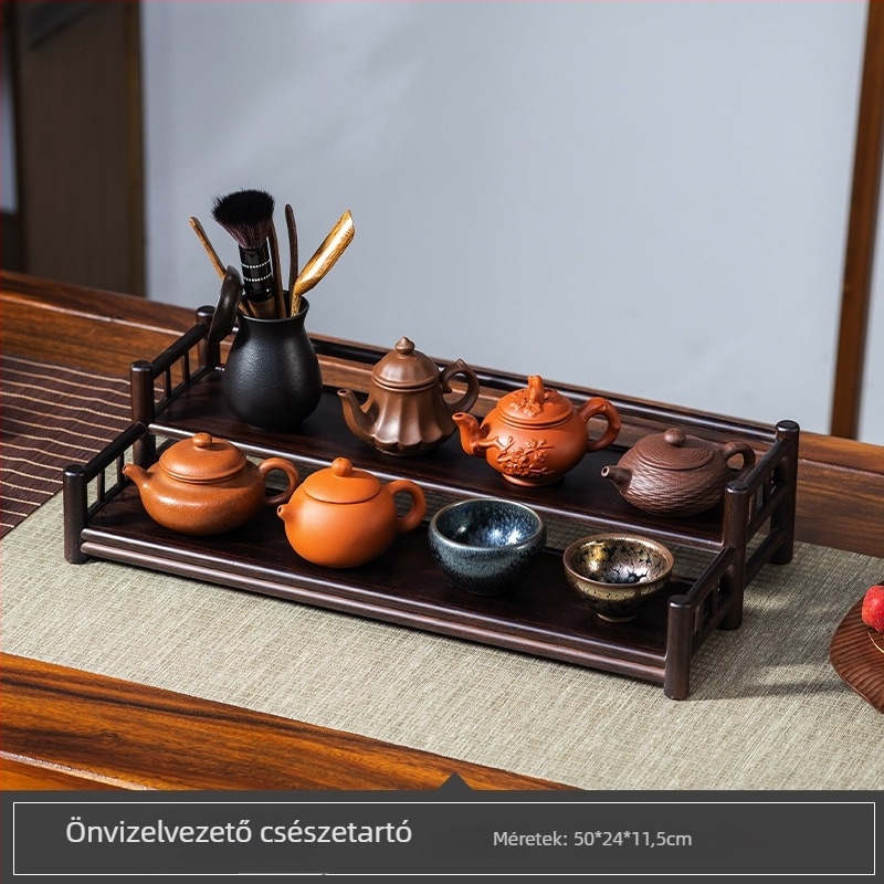 Bambusz teáscsésze és teáskanna állvány, tároló kínai stílusú teaházhoz, pultra kiállítás a Kung Fu tea ceremóniához