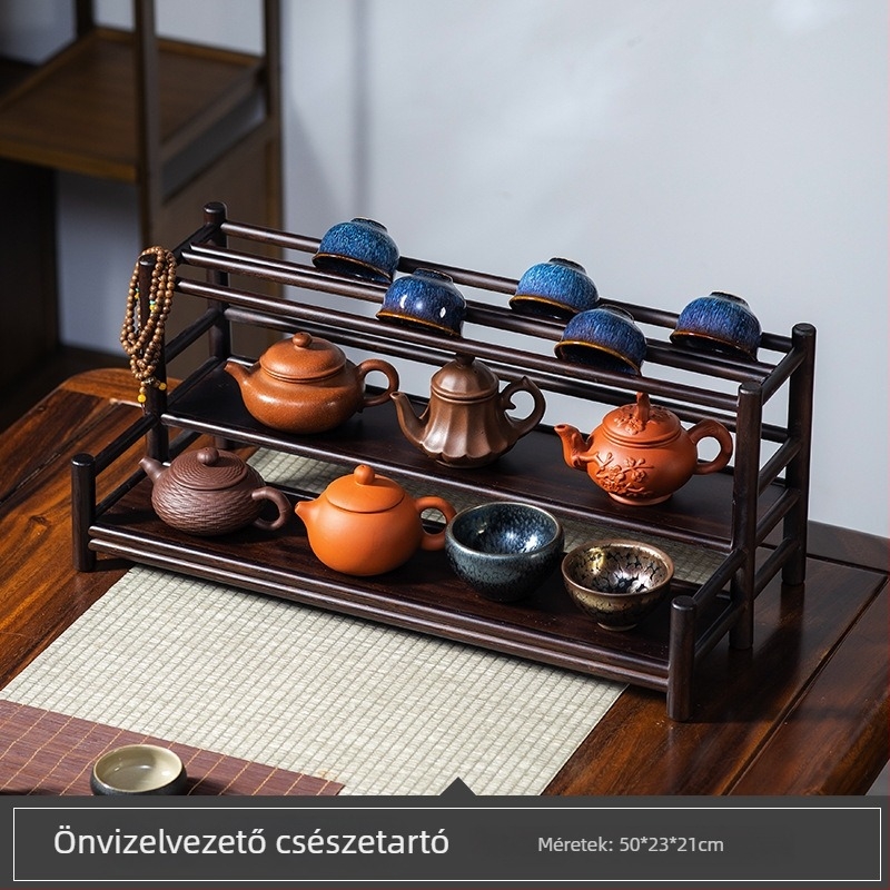 Bambusz teáscsésze és teáskanna állvány, tároló kínai stílusú teaházhoz, pultra kiállítás a Kung Fu tea ceremóniához