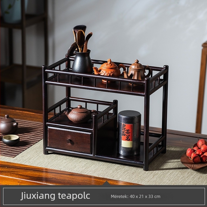 Bambusz teáscsésze és teáskanna állvány, tároló kínai stílusú teaházhoz, pultra kiállítás a Kung Fu tea ceremóniához