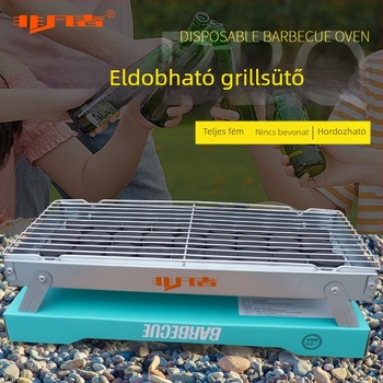 Összecsukható, hordozható széntüzelésű grill otthoni és kempingezésre, grillkészlet egyszer használatos