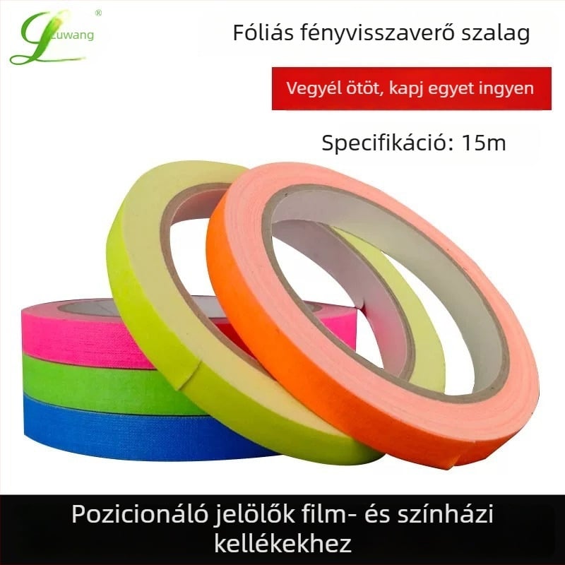 Írható fénylő szalag, matt felülettel, nagy tapadási erő, film- és színpadi rekvizitekhez, fluoreszkáló textil alap