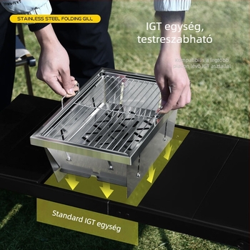 Kültéri összecsukható BBQ grill egység 304 rozsdamentes acélból, IGT grill, kempingasztal-kiegészítők