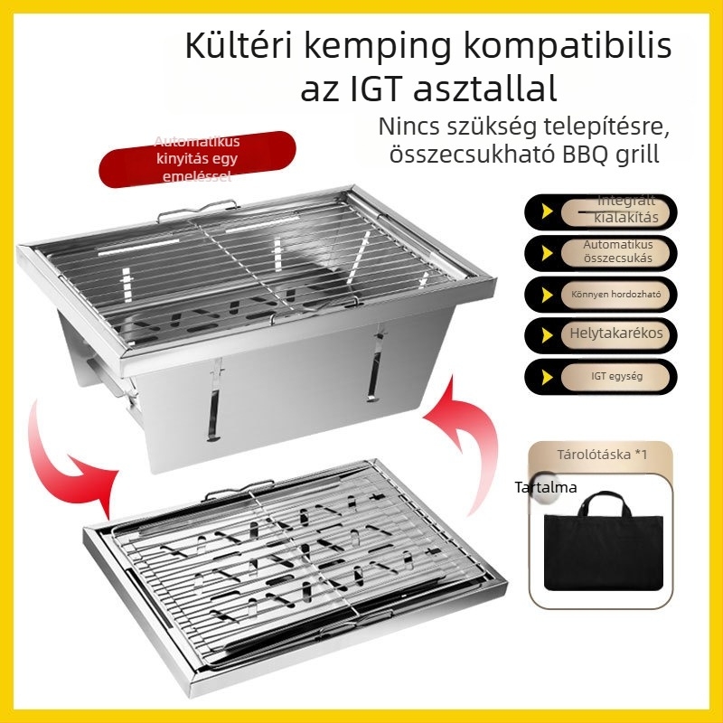 Kültéri összecsukható BBQ grill egység 304 rozsdamentes acélból, IGT grill, kempingasztal-kiegészítők