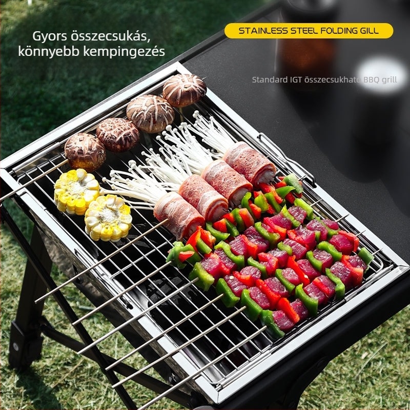Kültéri összecsukható BBQ grill egység 304 rozsdamentes acélból, IGT grill, kempingasztal-kiegészítők