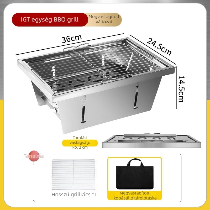 Kültéri összecsukható BBQ grill egység 304 rozsdamentes acélból, IGT grill, kempingasztal-kiegészítők